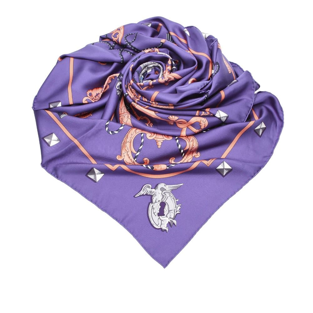Pre-owned Hermes Les Cles Silk Scarf Blue