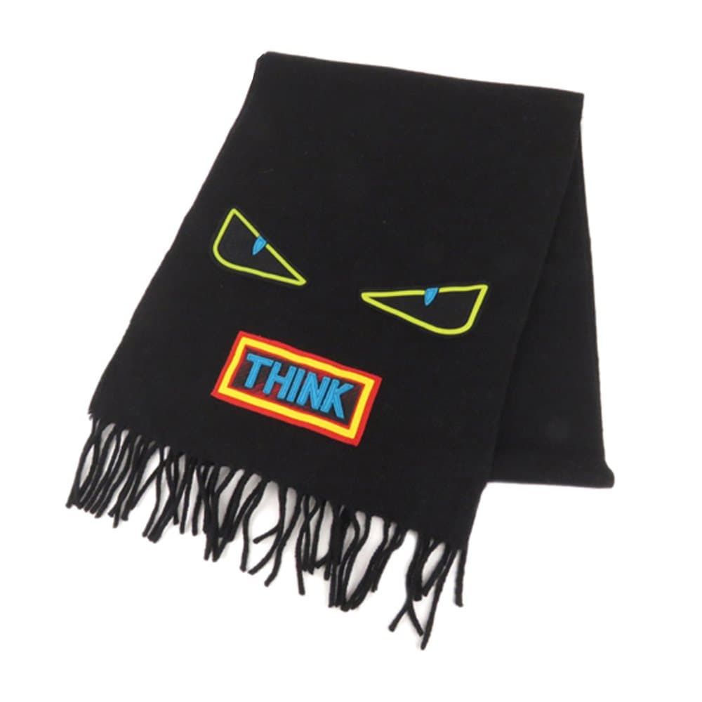 Fendi Zucca Monster Muffler Wool Scarf Black