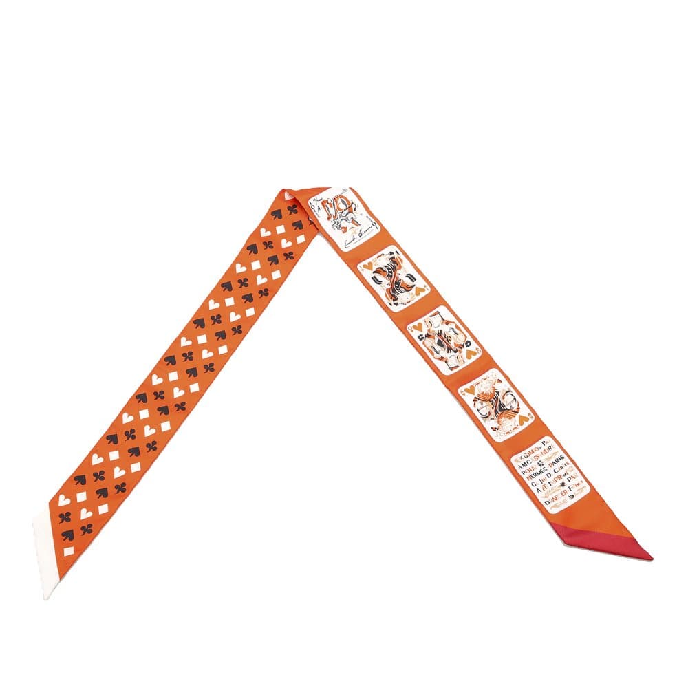 Hermes Jeu de Cartes Twilly Silk Scarf Red