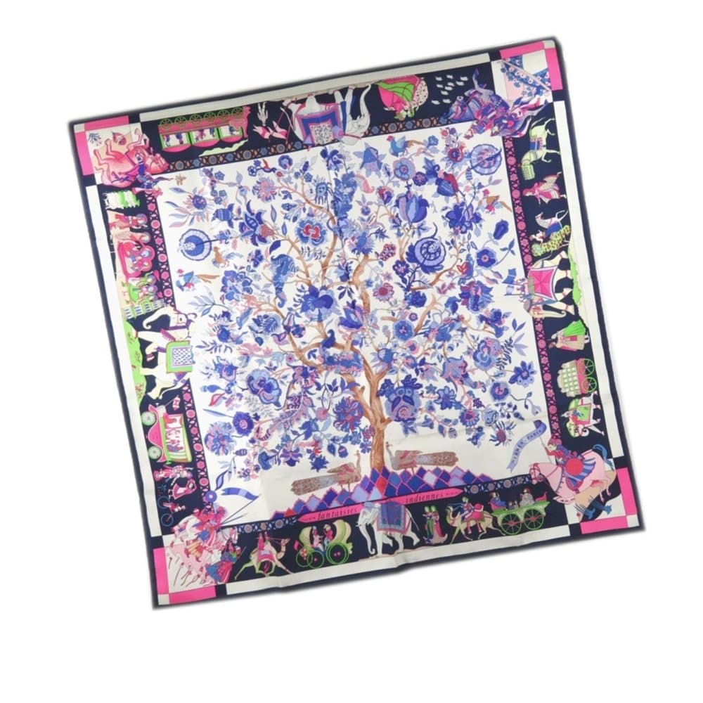 Hermes Fantaisies Indiennes Silk Scarf Blue