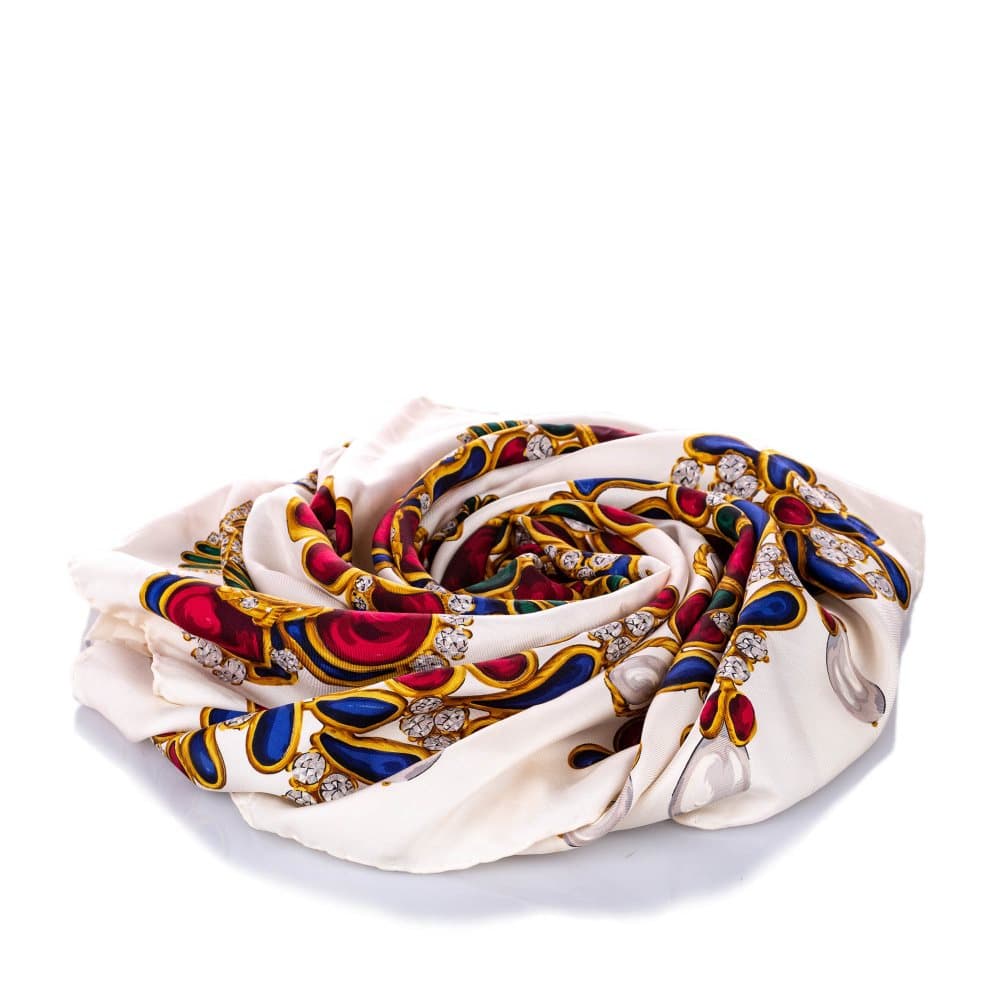 Chanel Printed Silk Scarf White