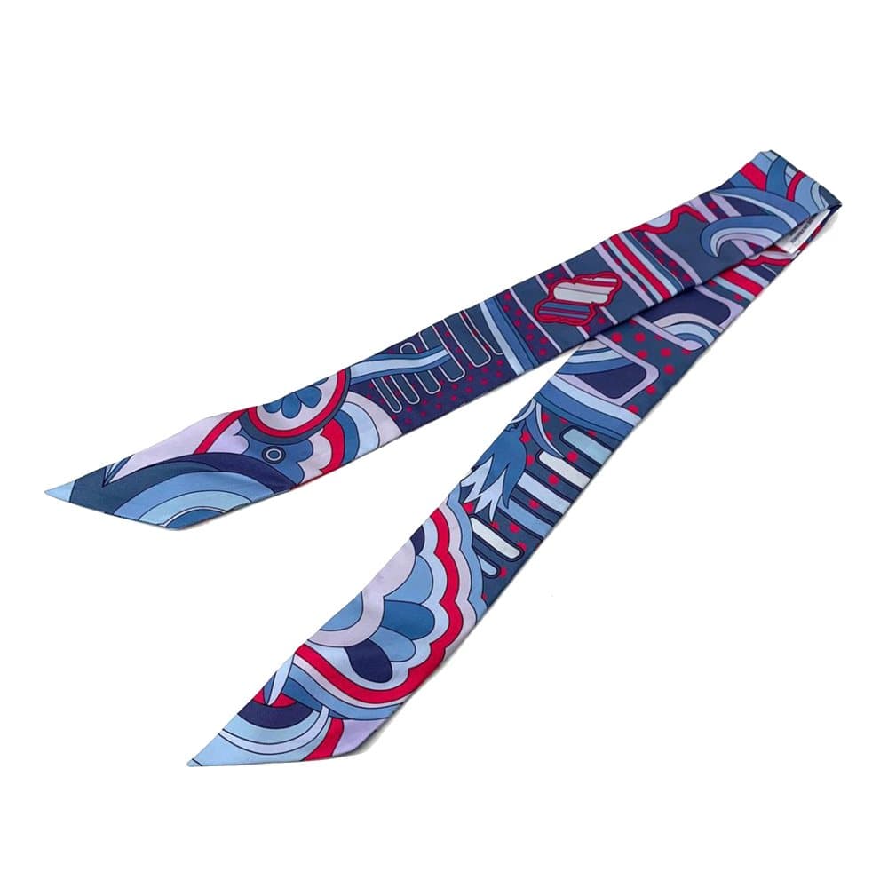 Hermes Printed Twilly Silk Scarf Blue