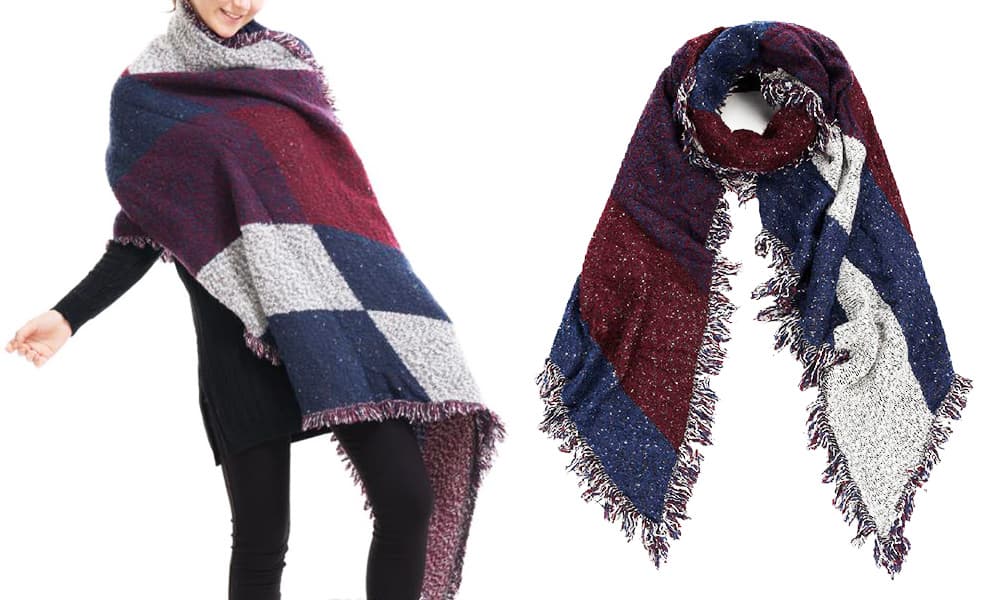 Kvinnor mode vinter varm filt halsduk - Blå/Röd