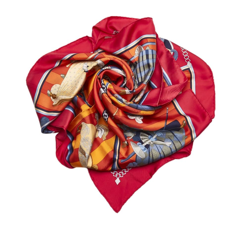 Pre-owned Hermes Chocs en Plumes Silk Scarf Red