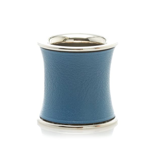 Pre-owned Hermes Leather Wrapped Silver-Tone Scarf Ring Blue