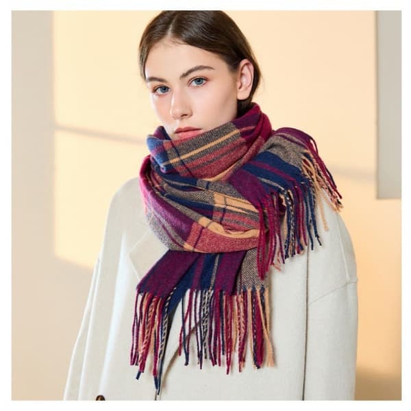 INF Cashmere-lignende linjegitter tørklæde alsidig britisk stil