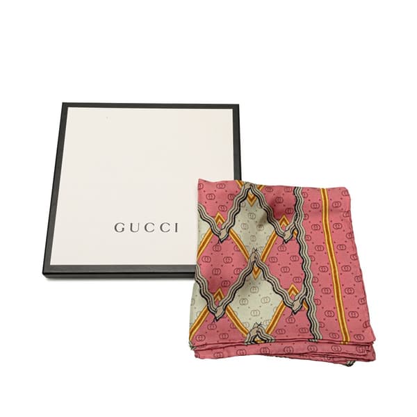 Pre-owned Gucci GG Snake Silk Scarf Pink