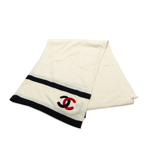 Pre-owned Chanel CC Cotton Scarf White