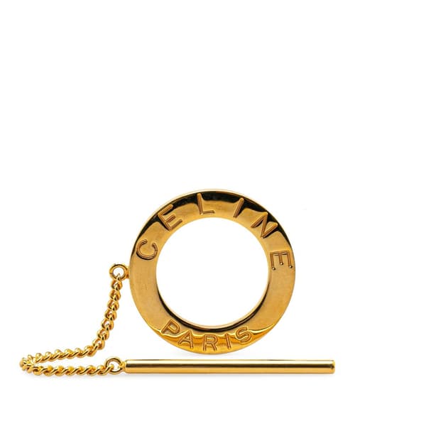 Pre-owned Celine Gold Plated Logo Scarf Ring Gold
