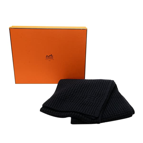 Pre-owned Hermès Cashmere Knit Scarf Blue