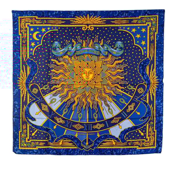 Pre-owned Hermès Carpe Diem Silk Scarf Blue
