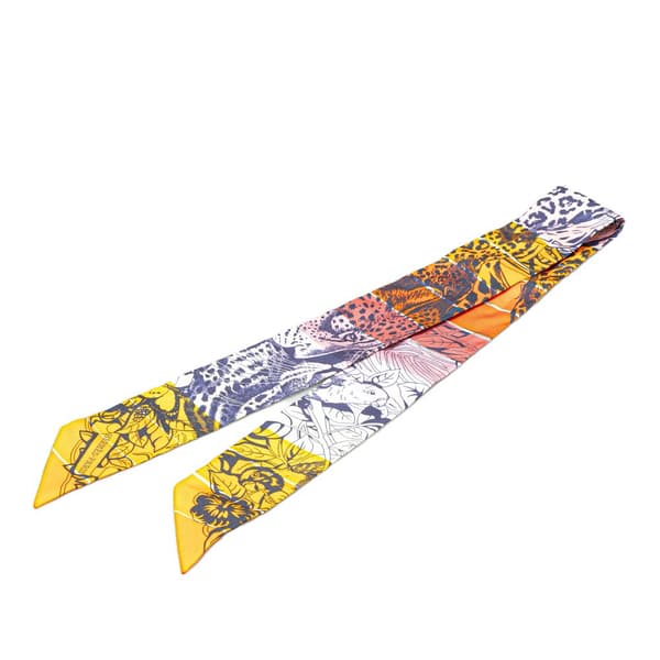 Pre-owned Hermès Jungle Love Rainbow Silk Twilly Scarf Orange