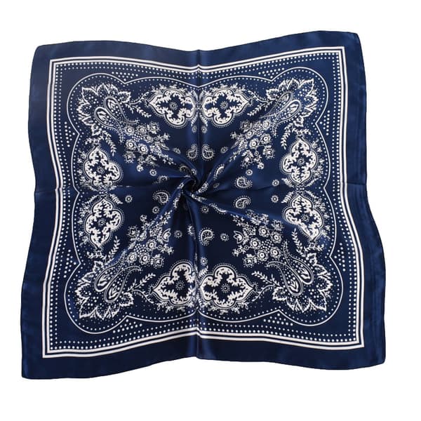INF Elegant Paisley Sidenscarf - 70x70cm Marinblå
