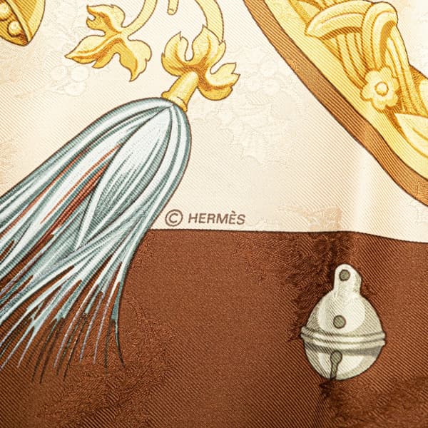 Pre-owned Hermès Plumes Et Grelots Silk Scarf Brown