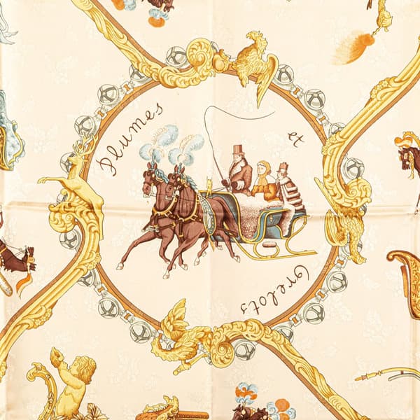 Pre-owned Hermès Plumes Et Grelots Silk Scarf Brown