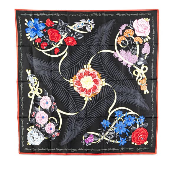 Pre-owned Hermès Fleurs de L'Opera Silk Scarf Black