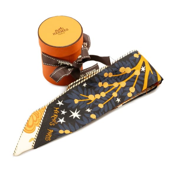 Pre-owned Hermès Le Charme D Orphee Twilly Silk Scarf Black