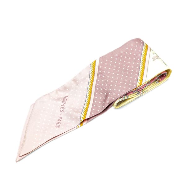 Pre-owned Hermès Les Voitures a Transformation Twilly Silk Scarf Pink