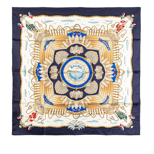 Pre-owned Hermès Railing Silk Scarf White