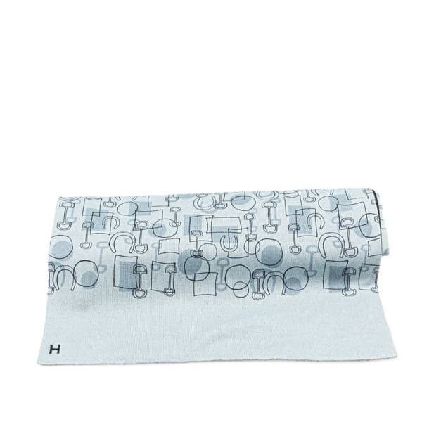 Pre-owned Hermès Printed Cashmere Silk Stole Scarf Blue