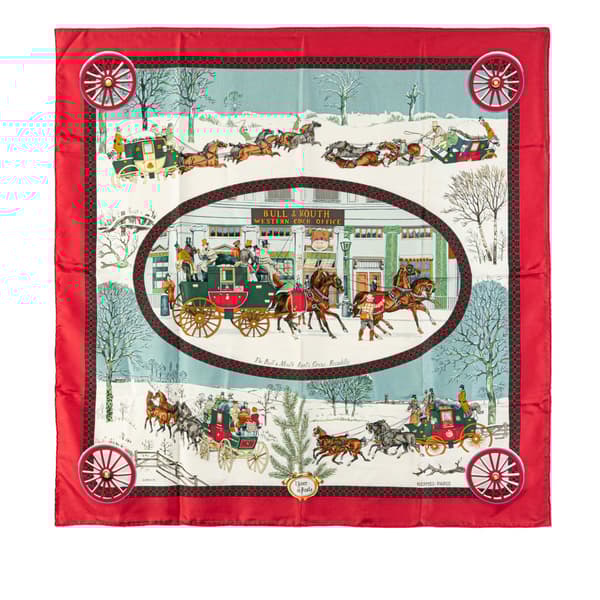 Pre-owned Hermès Bull & Mouth Western Coach Office Silk Scarf Red