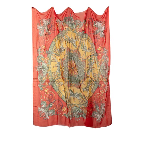Pre-owned Hermès Luna Park Chiffon Silk Scarf Red
