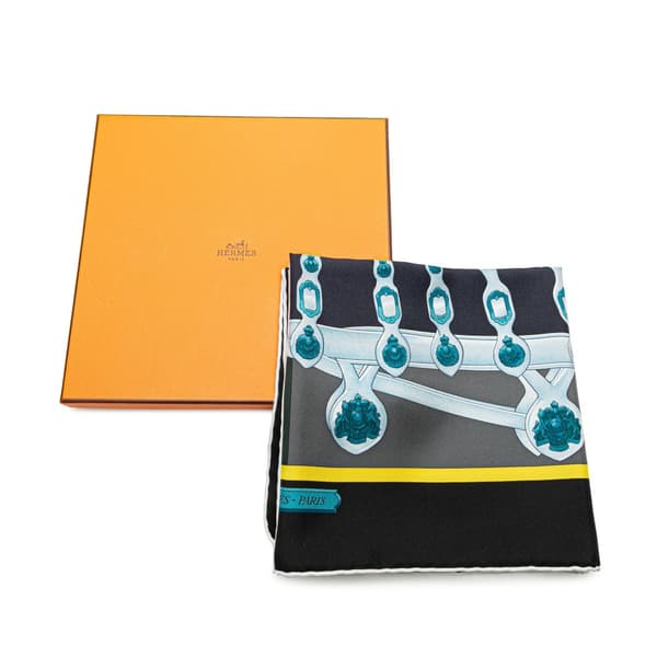 Pre-owned Hermès Harnais De Cour Silk Scarf Gray