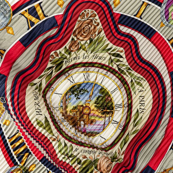 Pre-owned Hermès Parmi Les Fleurs Je Compte Les Heures Plisse Silk Scarf Blue