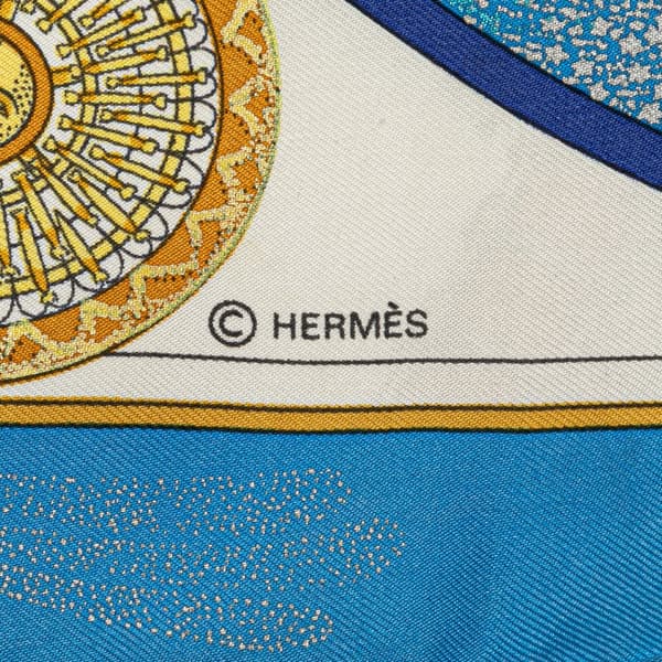 Pre-owned Hermès Feux D Artifice Silk Scarf Blue