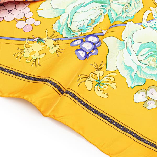 Pre-owned Hermès Fleurs et Raisins Matsuzakaya Silk Scarf Yellow