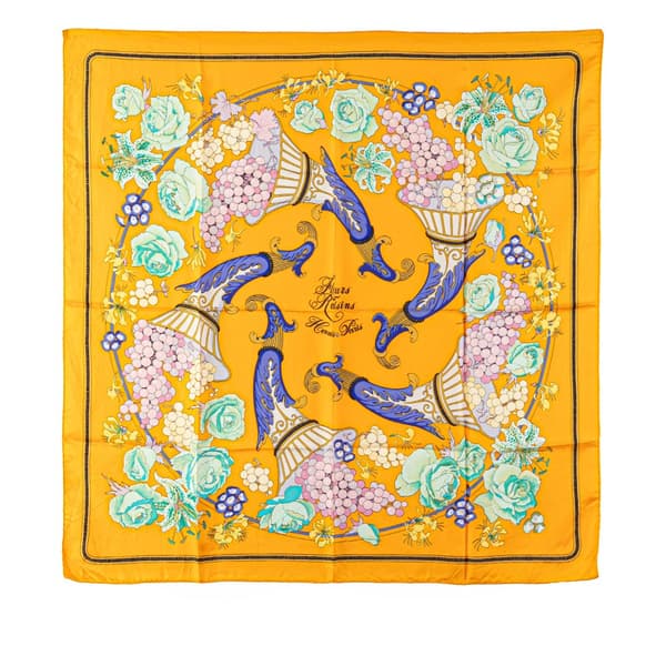 Pre-owned Hermès Fleurs et Raisins Matsuzakaya Silk Scarf Yellow