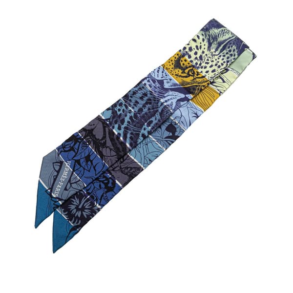 Pre-owned Hermès Jungle Love Rainbow Silk Twilly Scarf Blue