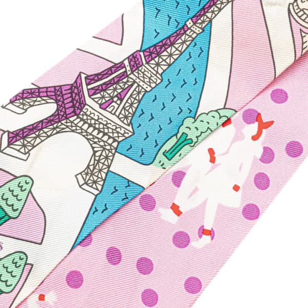 Pre-owned Hermès Les Nouveaux Amoureux de Paris Twilly Silk Scarf Pink