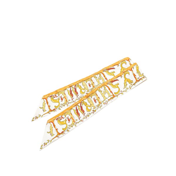 Pre-owned Hermès Alphabet Twilly Silk Scarf White
