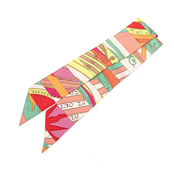 Pre-owned Hermès Astrologie Nouvelle Silk Twilly Scarf Orange