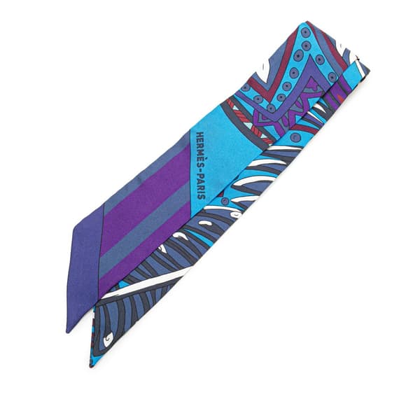 Pre-owned Hermès Le Jardin de La Maharani Silk Twilly Scarf Blue
