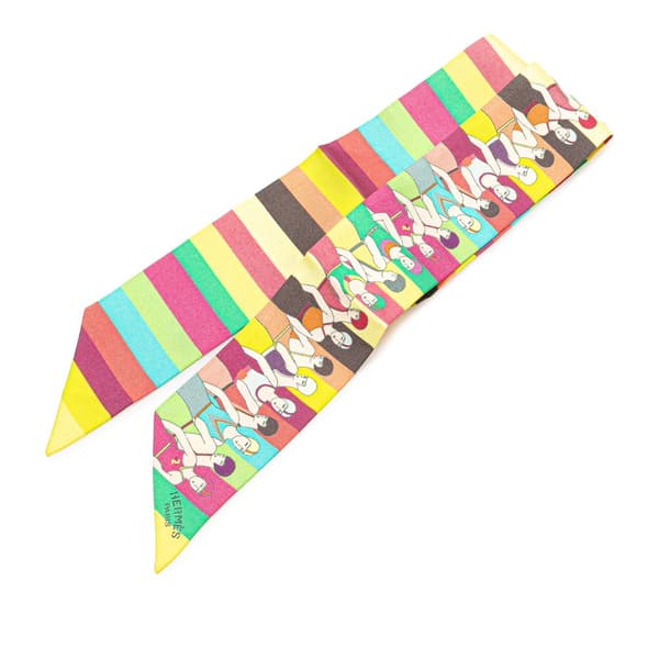 Pre-owned Hermès Swimmers Silk Twilly Scarf Pink