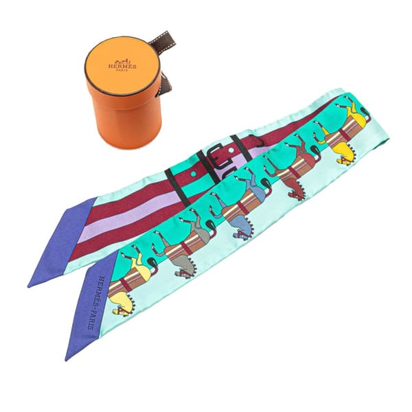 Pre-owned Hermès Rocabar Silk Twilly Scarf Blue