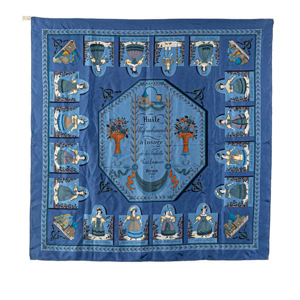 Pre-owned Hermès Huile Rafraichissante a L Usage de la Toilette Parfumee Silk Scarf Blue