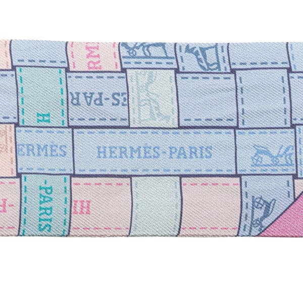 Pre-owned Hermès Bolduc Au Carre Silk Twilly Scarf Blue