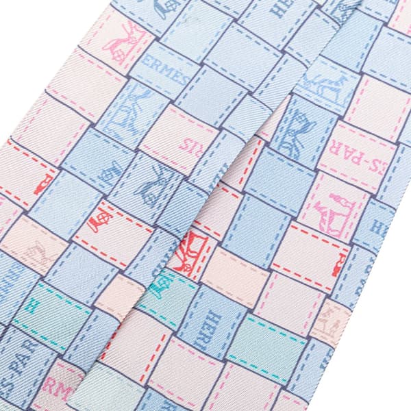Pre-owned Hermès Bolduc Au Carre Silk Twilly Scarf Blue
