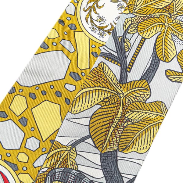 Pre-owned Hermès La Danse Des Amazones Twilly Silk Scarf Yellow
