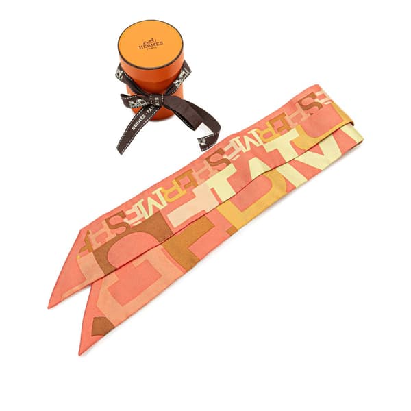 Pre-owned Hermès Capitales Silk Twilly Scarf Orange