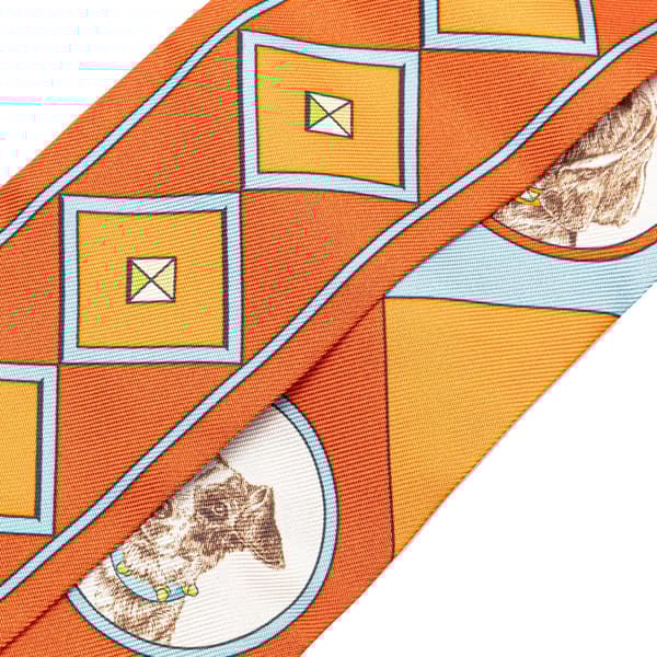 Pre-owned Hermès Colliers Et Chiens Twilly Silk Scarf Orange