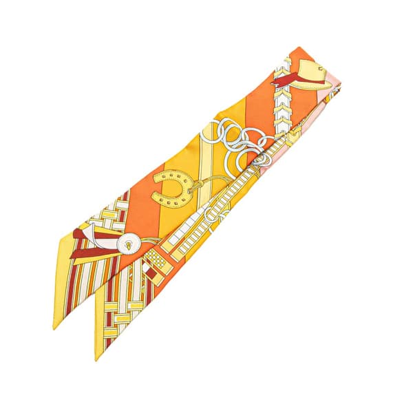 Pre-owned Hermès Brides et Gris-Gris Silk Twilly Scarf Orange