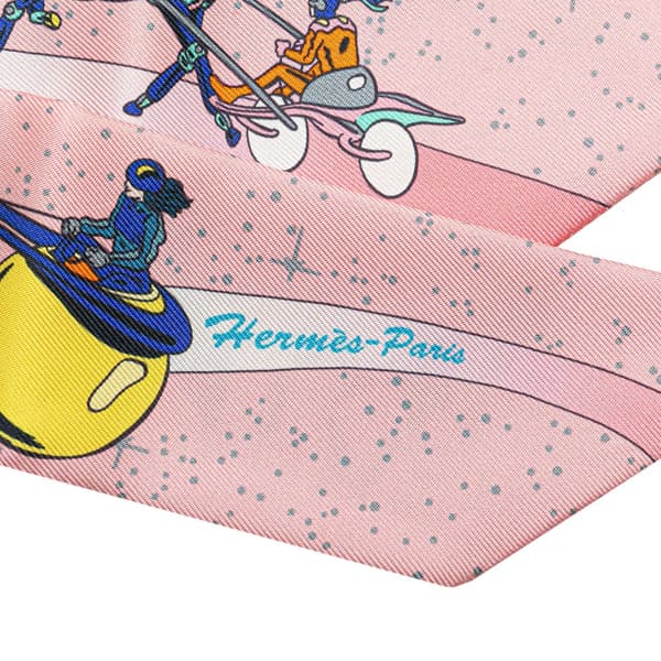 Pre-owned Hermès Space Derby Twilly Silk Scarf Pink