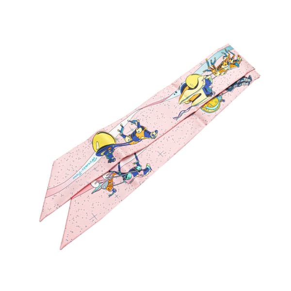Pre-owned Hermès Space Derby Twilly Silk Scarf Pink