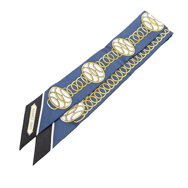 Pre-owned Hermès Lift Profile Silk Twilly Scarf Blue