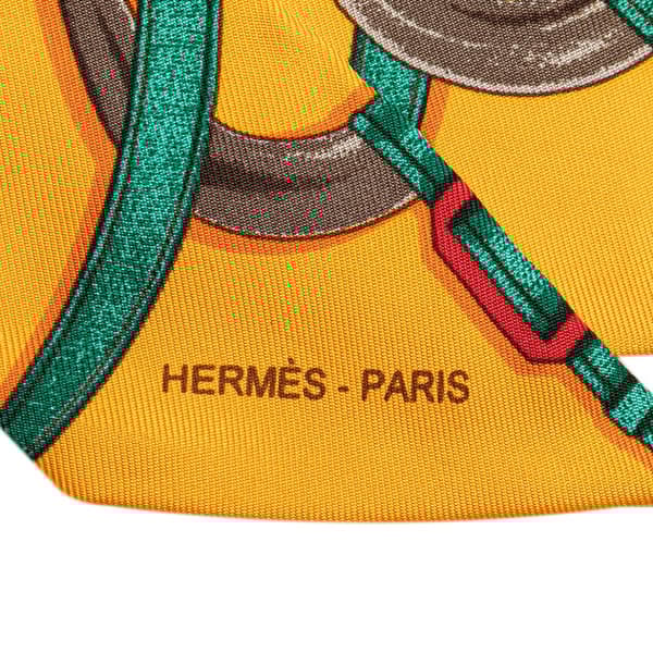Pre-owned Hermès Grand Manege Silk Twilly Scarf Yellow