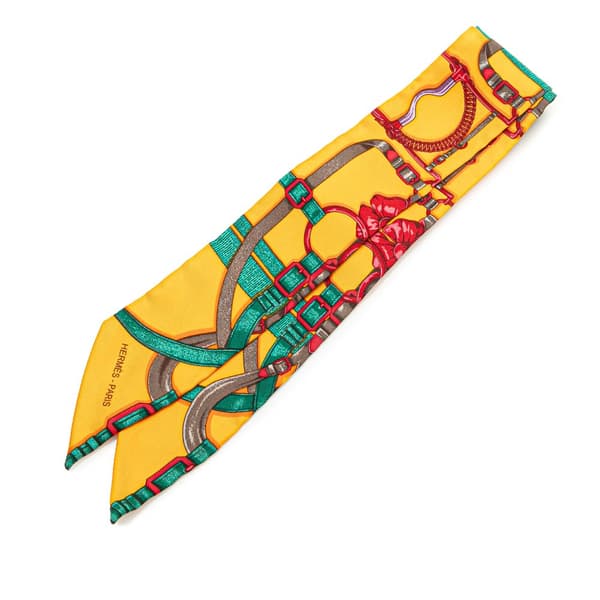 Pre-owned Hermès Grand Manege Silk Twilly Scarf Yellow